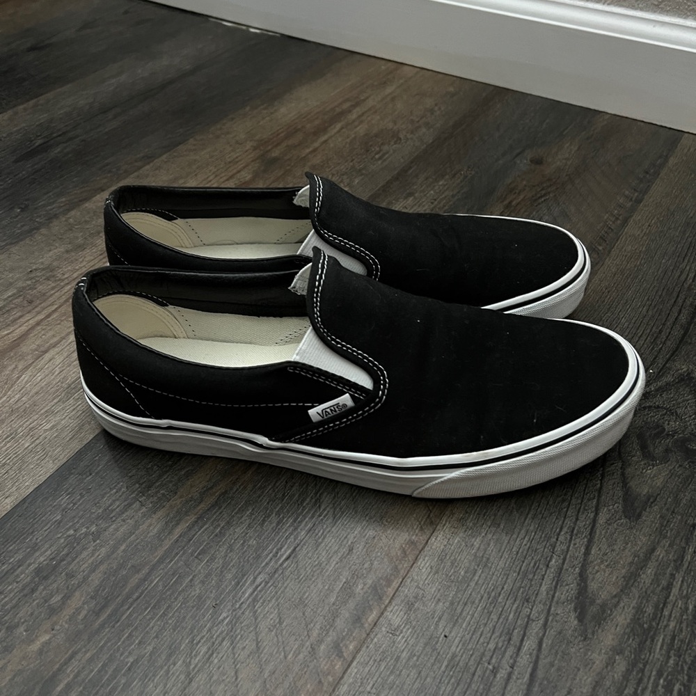 Vans Men's Black and White Slip-On Sneakers